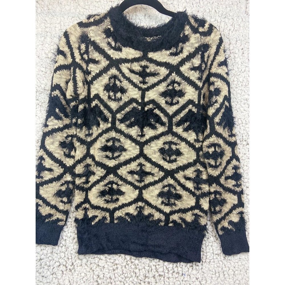 Rapsodia beige & black long sleeve  crew neck sweater women's size small